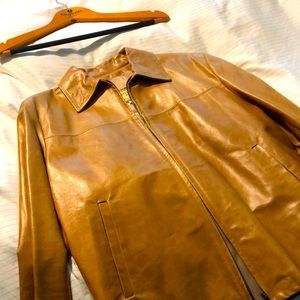 Men's Tan Leather Zip Jacket